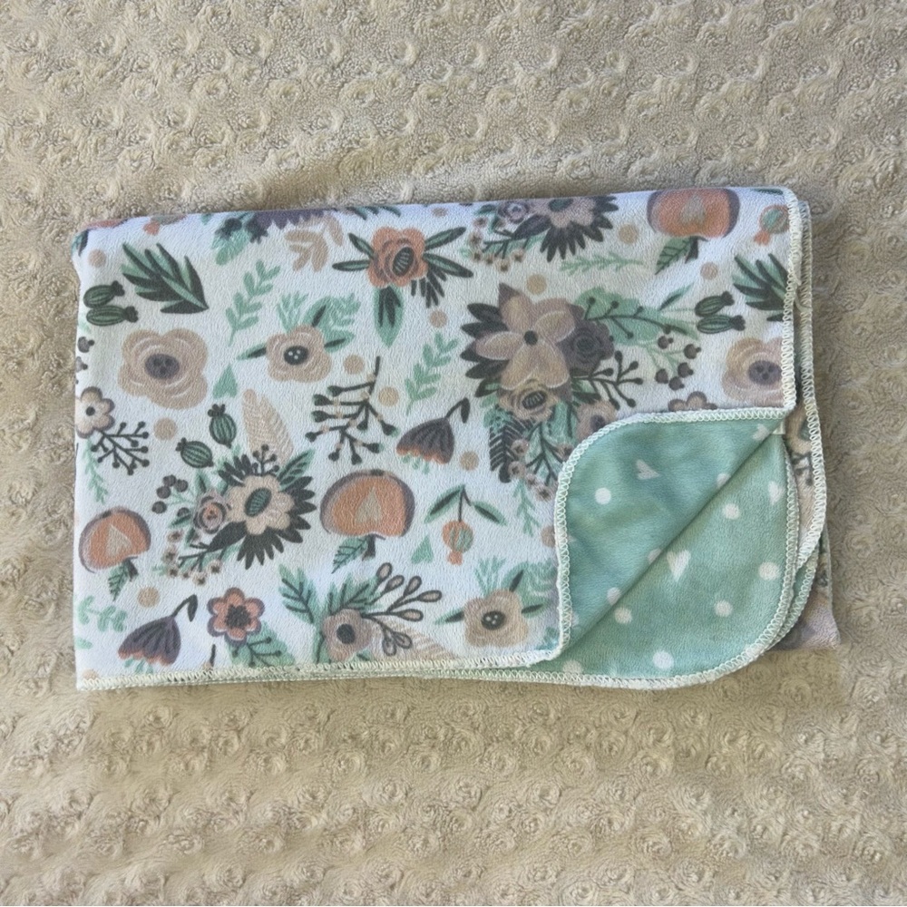 SL Home Fashions Floral Apple Baby Blanket Hearts Dots Green Gray Peach Fruit